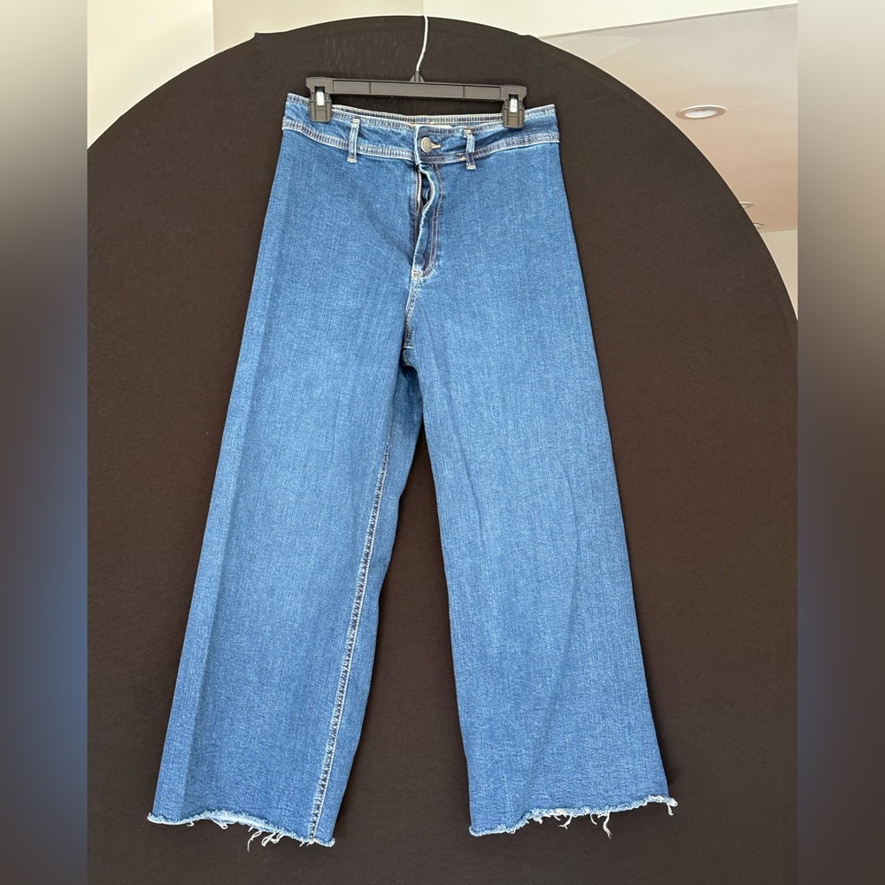 Zara Blue Wide-Leg Jeans with Raw Hem